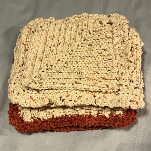 Handcrafted Crochet Pot Holders 7 Seven Piece Set - Cream & Brown Knit Handmade - Picture 5 of 5